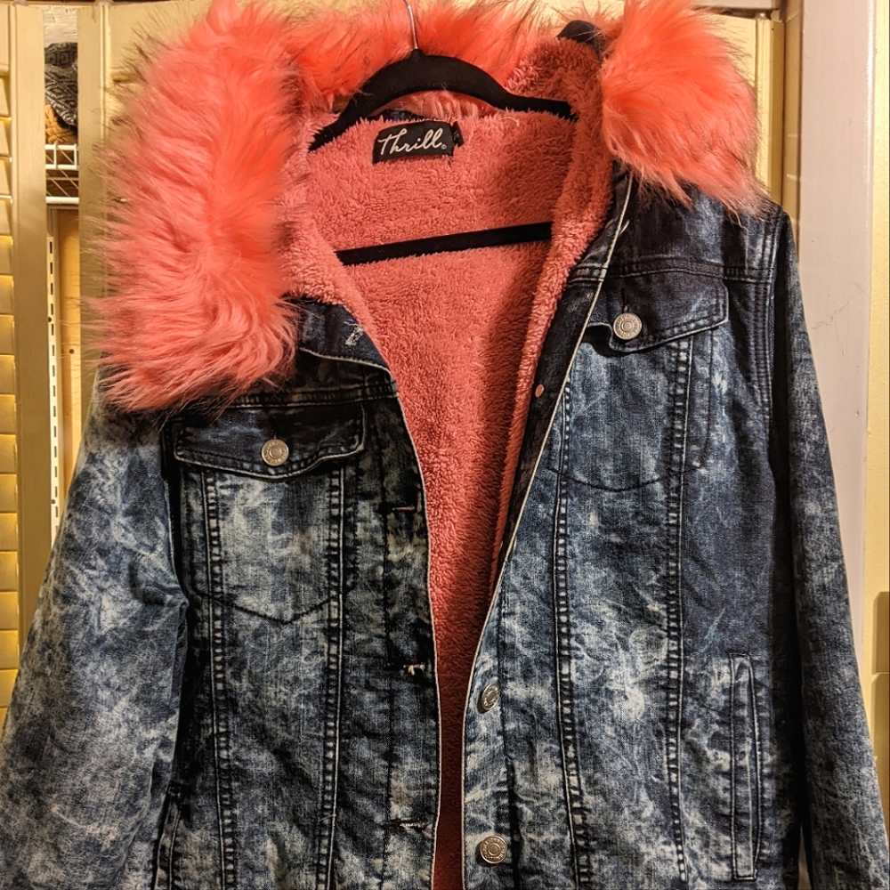 Thrill Pink Ruff Denim Winter Coat Size 3X